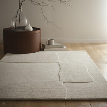 Sculptured Boulder Modern Plain Abstract Hand-Woven Carved 3D Effect Hi-Lo Wool Cream Rug-Origins-Rug Love - The Most Loved Rug Store